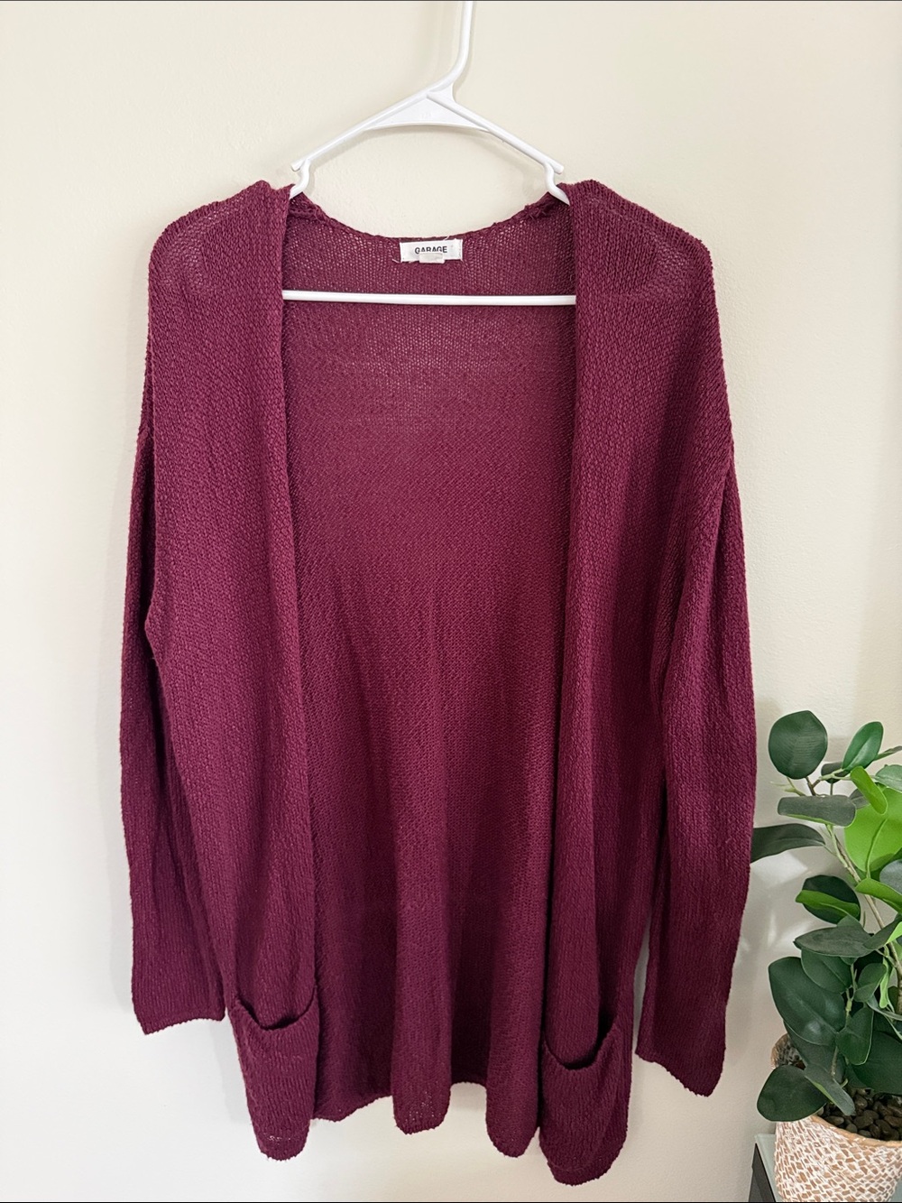 Garage Open-Front Cardigan Sweater - Burgundy